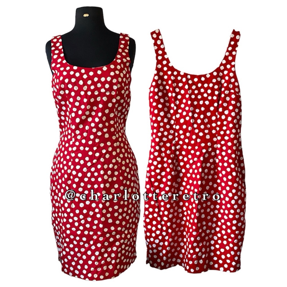 vtg Elizabeth Simon • Red Polka Dot Tank Dress • USA